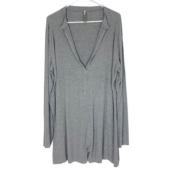 Skims Soft Lounge Button Up Henley Onesie Womens Plus Size 3X Heathered Grey LS - Picture 3 of 16